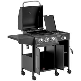 3 Burner Propane Gas Grill with Side Burner Barbecue Grill with Shelves, 37,000 BTU Output, 310 sq.in. Cooking Area