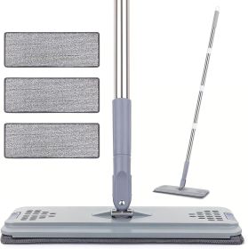 Flat Mop with 3 Pads, Microfiber Mops for Floor Cleaning Adjustable Handle 29-49, Dust Mop for Hardwood Floors