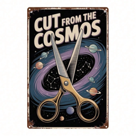 CIFbuy Vintage Universe Scissors Metal Sign 8x12 Inch Retro Planet Tin Poster, Antique 2D Flat Wall Decor For Home Kitchen Cafe Bar TikTok, TikTok, er