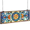 Stained Glass Window Panel, 35.1" x 12.9" Tiffany Style Hanging Transom Window Panel with Chain, Large Horizontal Rectangle Stain Glass