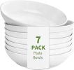 7 Pack Porcelain Pasta Bowls Ceramic , Large Serving Bowl, Wide and Shallow, Set 8.3 Inch - 30 Ounce - for Pasta, Salad, Cereal