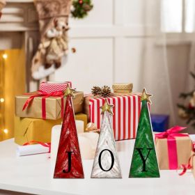 3 PCS Christmas Tree Wooden Decoration with Small Gold Stars Xmas Farmhouse Tiered Tray Standing Tree Accents Wood Tree JOY Signs for Christmas Winter