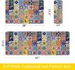 Boho Kitchen Rugs Set 2 Pieces Memory Foam Colorful Ceramic Comfort Tile Floor Mat Anti Fatigue Non-Skid PVC Runner Rug Water & Oil Proof Carpet for K