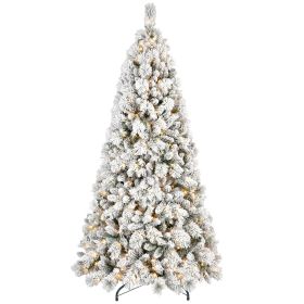 7.5ft Pre-Lit Snow-Flocked Christmas Tree with 500 LED Lights & 1252 PVC/Pine Needles Tips