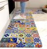 Boho Kitchen Rugs Set 2 Pieces Memory Foam Colorful Ceramic Comfort Tile Floor Mat Anti Fatigue Non-Skid PVC Runner Rug Water & Oil Proof Carpet for K