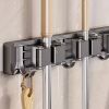 2 Pack Heavy Duty Mop and Broom Holder, Adjustable Gold Metal Wall Mount Cleaning Tool Storage Rack with Hooks for Kitchen, Laundry Room