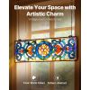 Stained Glass Window Panel, 35.1" x 12.9" Tiffany Style Hanging Transom Window Panel with Chain, Large Horizontal Rectangle Stain Glass