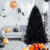7ft Black Christmas Tree with 450 White LED Lights, 1916 Tips PE+PVC Artificial Tree for Halloween & Holiday Decor