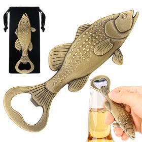 Creative Sea Bass Bottle Opener With Velvet Bag , Exclusive Gift For Fishing Enthusiasts, Bar Tool For Beer Enthusiasts, Ideal For Home And Bar Use, N (Option: Bronze)