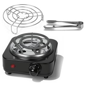 1Pc Electric Charcoal Burner 500W Hookah Charcoal Burner Compact Coal Burner For Hooka Cubes Shisha With Grill And Tongs 5 Temperature Gears Thermosta (Option: Black)