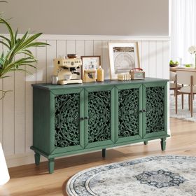 60 Antique Buffet Cabinet With Floral Carvings With Solid Wood Legs Antique Brass Handles Adjustable Shelves, TV Stand For 65  TV, Sideboard For (Option: Antique Green)