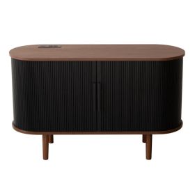 Fralimk Sideboard Buffet Cabinet With Storage, Modern Fluted Storage Cabinet For Dining Room, Tambour Door Console Table For Living Room, Office Stora (Option: Black)