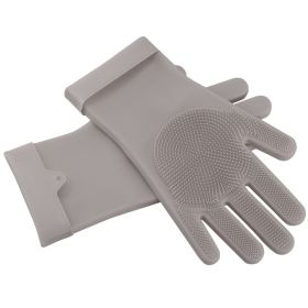 1 Pair Silicone Brush Dishwashing Gloves Cleaning Sponge Pet Scrubber Heat Resistant Wash Gloves (Option: Grey)