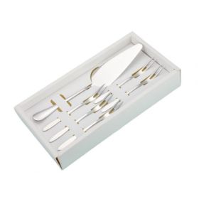 6pcs/set Cake Knife And Fork Set for Household & Commerial (Color: Silver, Type: With 2-tine Forks)