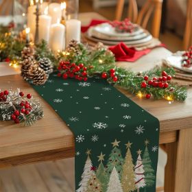Christmas Table Runner 13x90 Inch, Xmas Trees Snowflakes Holiday Decorative Farmhouse Table Decoration for Kitchen Dinning (Color: green)