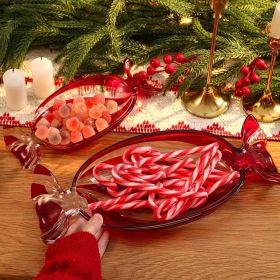 Christmas Candy Glass Plate, Christmas Theme Serving Tray for Holiday Desserts, Cookies & Candy Display, Festive Party Bowl (Color: Red, size: Small red)