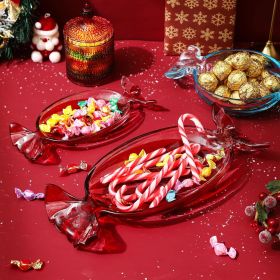 Christmas Candy Glass Plate, Christmas Theme Serving Tray for Holiday Desserts, Cookies & Candy Display, Festive Party Bowl (Color: Red, size: large)