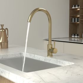 High Arc 360° Swivel Spout Single handle Matte Black or Gold Kitchen Bar Sink Faucet with Water Supply Hoses (Color: Gold, size: 14.763 in. * 10.629 in. * 7.677 in.)