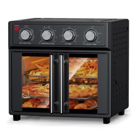 29.5 QT Air Fryer Convection Toaster Oven, French Door, 6 Slices, 1700W, Multifunction Oven, Air Fryer, Toast, Grill, Defrost, Bake, Time And Temperat (Option: AFJ26ABLACK)