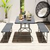 6 Feet Folding Table with Wood Grain HDPE Tabletop and Safe Lock Mechanism