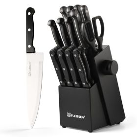 19-piece Knife Set, German Steel, Durable, Dishwasher-safe, Kitchen Knife Set With Built-in Sharpener For Chopping, Slicing, Dicing And Cutting (Option: 19Pieces-Black)